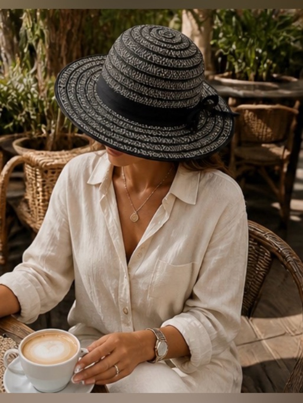 Olive & Pique Wide Brim Sun Hat Woven Straw Adjustable Beach Coastal Old Money